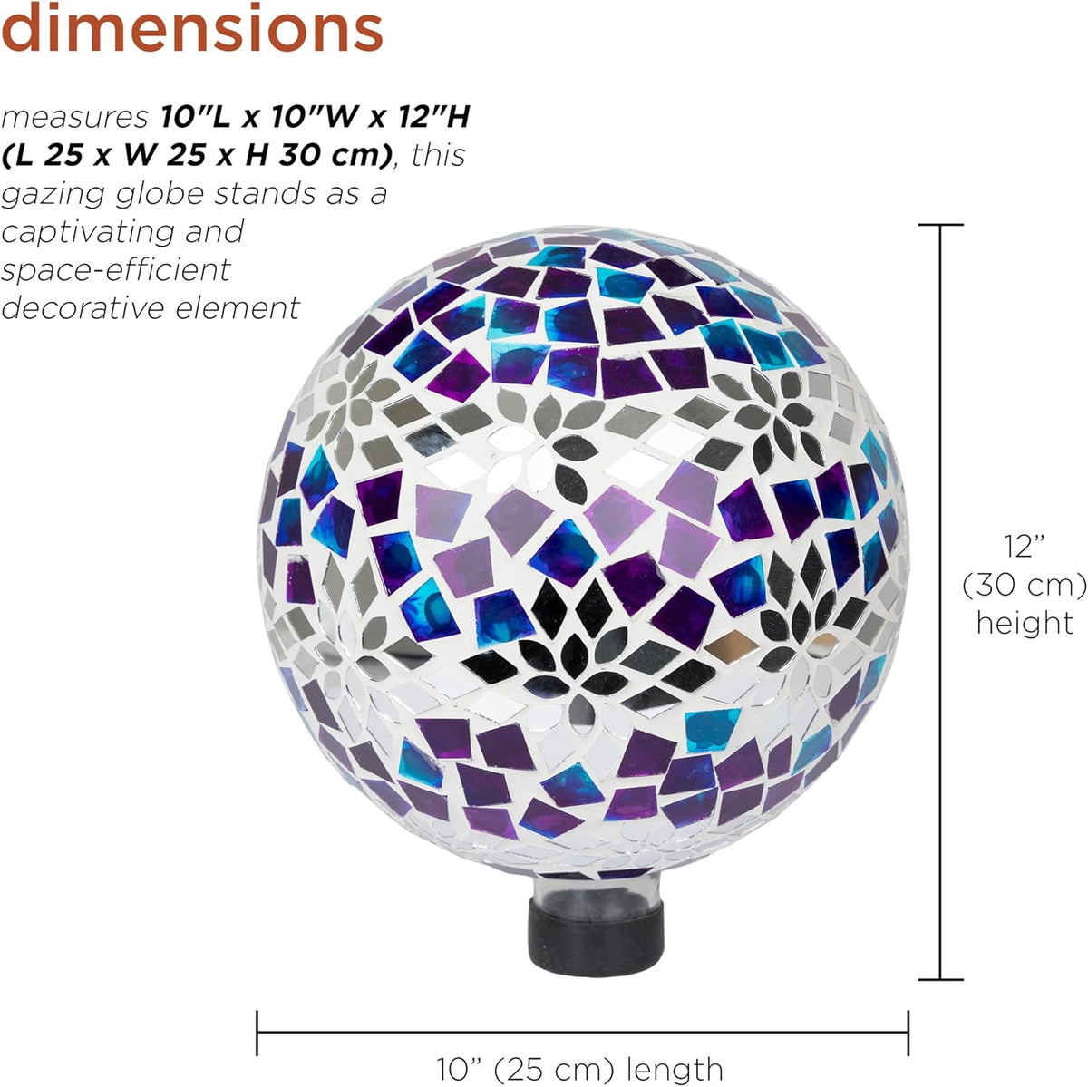 Alpine Corporation HMD218 Mosaic Gazing Globe with Mirrored Floral Pattern Decoration for Garden