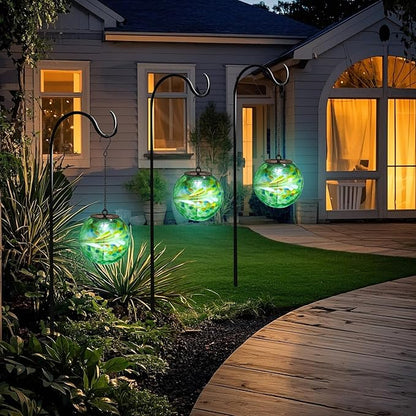 VCUTEKA Solar Hanging Lanterns, Outdoor Glass Gazing Ball Lights with Hook, Waterproof