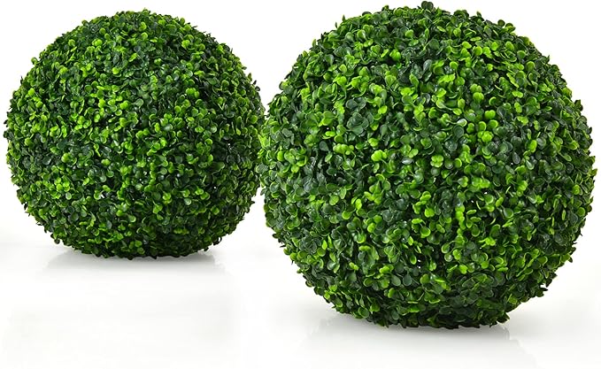 Goplus 2 PCS 15.7 Inch Artificial Plant Topiary Ball, Round Faux Boxwood Balls Outdoor, Garden