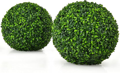 Goplus 2 PCS 15.7 Inch Artificial Plant Topiary Ball, Round Faux Boxwood Balls Outdoor, Garden