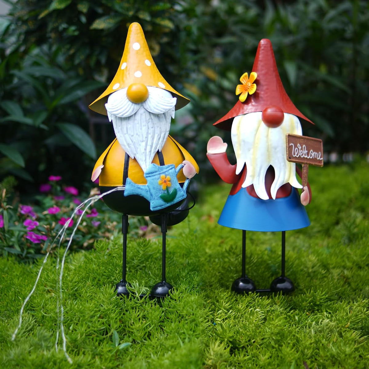 HONGLAND Solar Garden Gnomes Outdoor Statue -18 Inch Gnomes Decorations for Yard with Firework