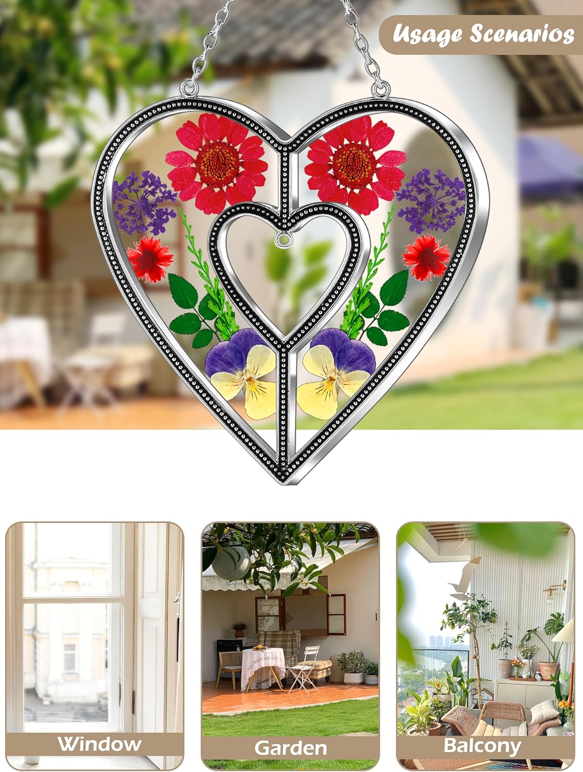 KY&BOSAM Heart Suncatchers DIY Stained Glass Hangings for Windows Wind Chimes Home Gardner Decor