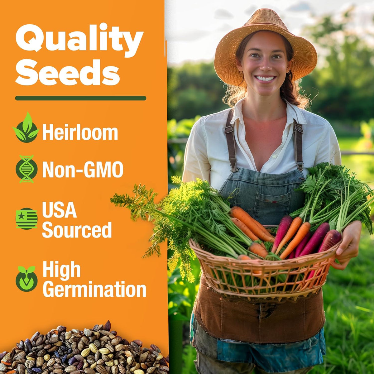 HOME GROWN 𝗨𝗦𝗔 𝗣𝗥𝗘𝗠𝗜𝗨𝗠 Rainbow Carrot Seeds – 2500+ Heirloom Seeds (10 Varieties) – High