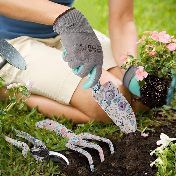 WORKPRO Aluminum Garden Tool Set, 4PCS Heavy Duty Hand Garden Tools with Box Include Trowel, Rake