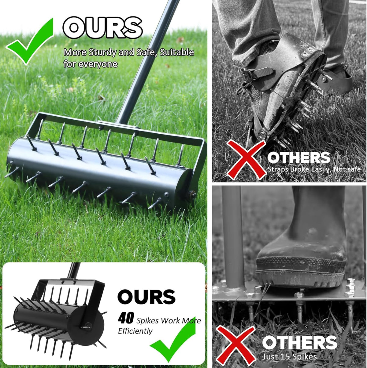 Rolling Lawn Aerator, 42 Spikes Pre-Assembled, Heavy Duty Grass Aerator Tool with Adjustable