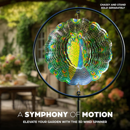 Skylar Peacock Wind Spinner, Stainless-Steel Garden Decor, 3D Wind Decoration with Holographic