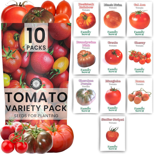 Tomato Seeds | 10 Invidiual Packs | 2025 Season | Non-GMO | Roma, Brandywine, Cherry & More! | for
