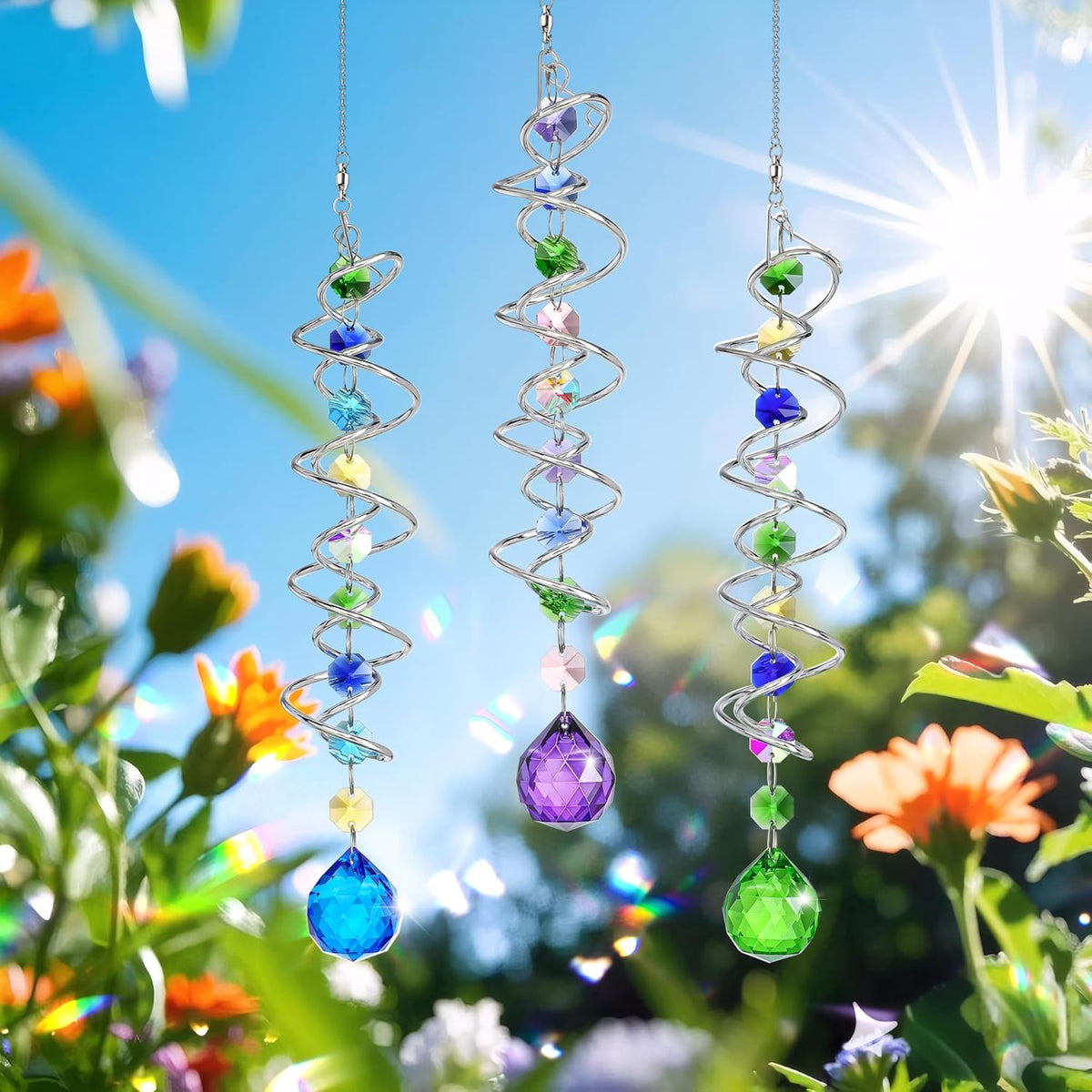 H&D HYALINE & DORA 5 Pack Sun Catchers Crystal Suncatchers for Windows Hanging Gazing Ball Spiral