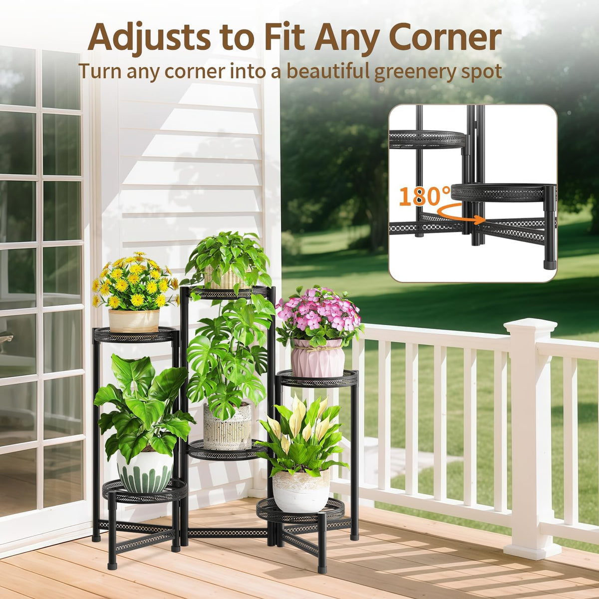 LASZOLA 6 Tiered Folding Tall Plant Stand for Indoor Outdoor Corner, Larger Heavy Duty Metal