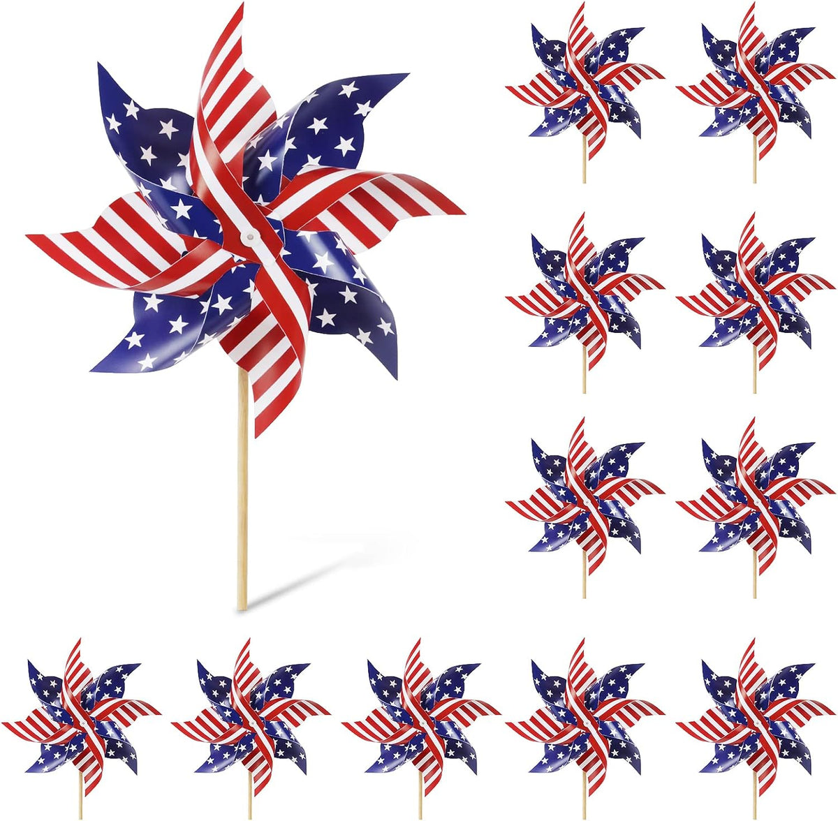 HOOSUN 12Pcs American Flag Patriotic Pinwheels for Yard and Garden,Red White and Blue Pinwheels