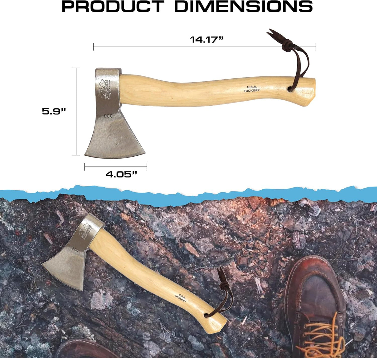 Prandi Axes German Style C45 Forged Carbon Steel Hatchet - Hickory Handle with Leather String