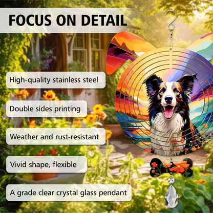 Border Collie Dog Ears Wind Spinner, Border Collie Wind Spinner Hanging for Yard and Garden