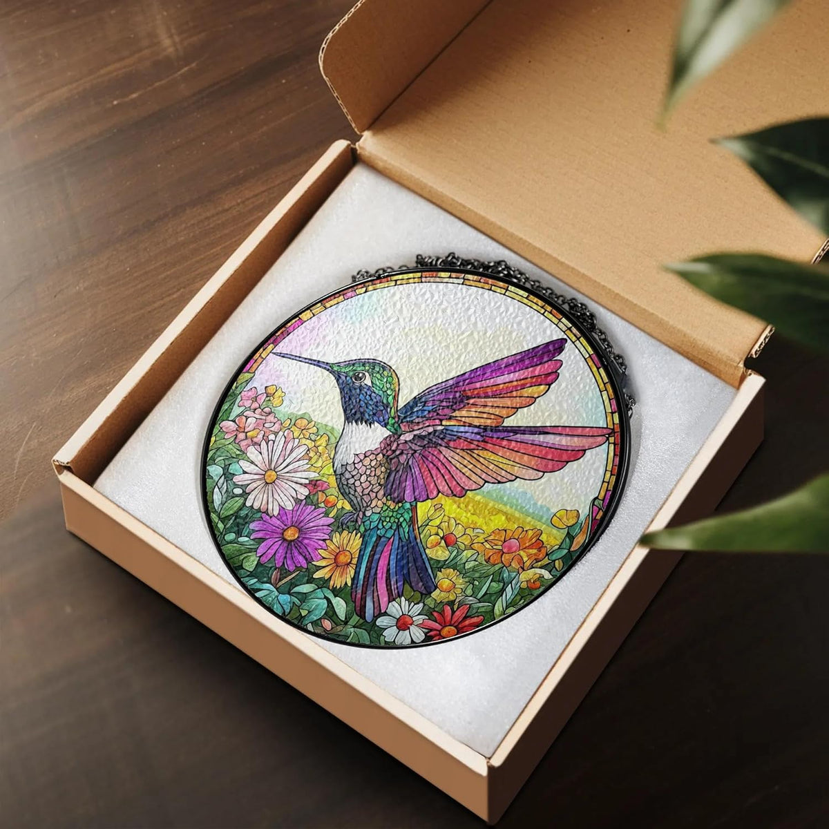 Hummingbird Suncatcher Stained Glass Window Hanging Decor - Hummingbird Gifts for Women, Birds