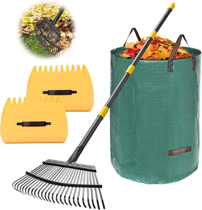 Rake for Leaves: Large 18" Wide Metal Leaf Rake, 65” Long Handle,25 Tines,Heavy Duty Graden Rakes