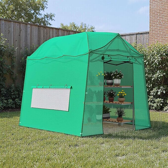 8.5 x 7 FT Walk-in Greenhouse, Portable Pop-up Green House 3 Adjustable Hights Heavy Duty Plant
