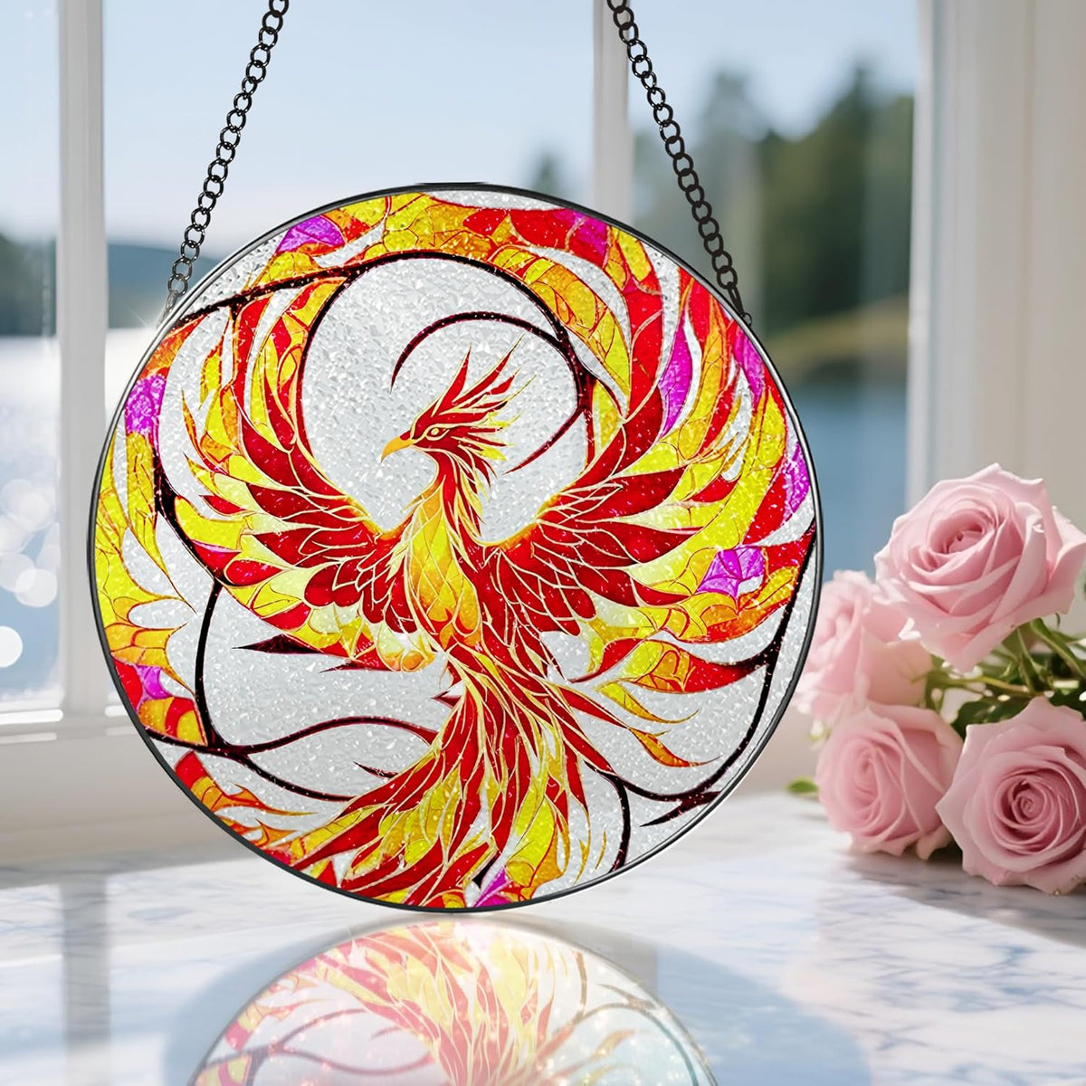 Stained Glass Window Hanging, Stained Glass Suncatcher, Phoenix Sun Catcher, Window Decor, Phoenix