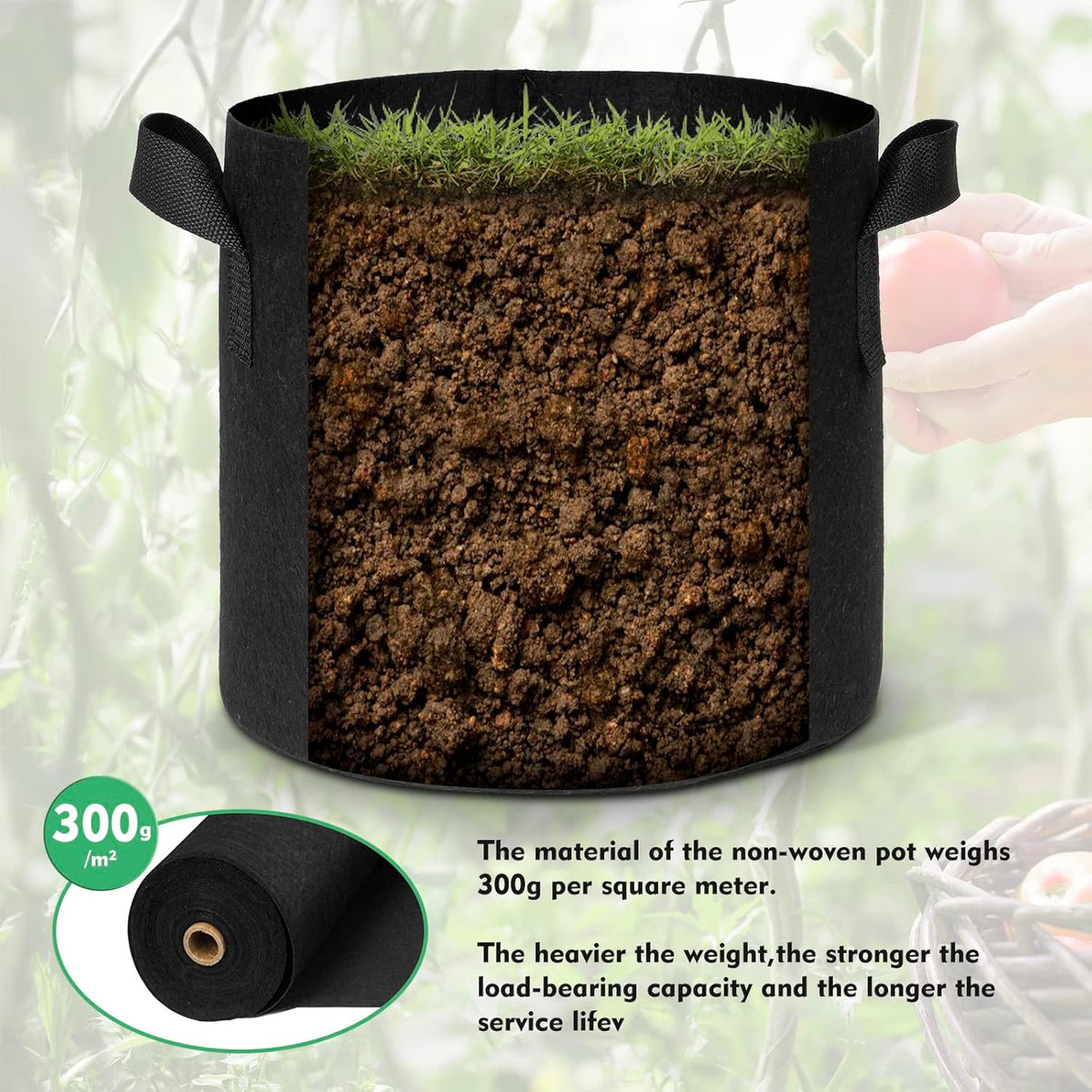 WEIFENG 10 Gallon Grow Bags Planters for Outdoor Plants 5-Pack Plant Bags with Handles