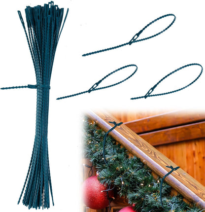 50pcs Christmas Garland Ties Green Flexible Self Locking Nylon Strap 15.7Inch Adjustable Reusable