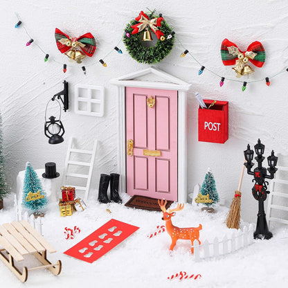 Shappy 39 Pcs Christmas Fairy Door Kit Wooden Elf Fairy Doors Decorations with Accessories Mini