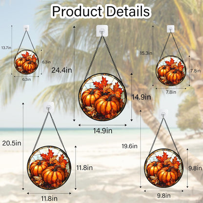 Stained Glass Window Hanging, Pumpkin Maple Leaf Suncatcher for Doors Home Sun Catchers Decoration
