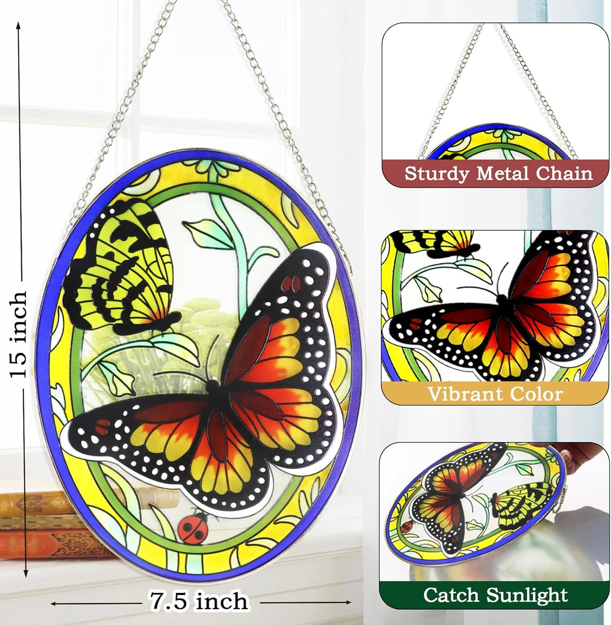 Monarch Butterfly Stained Glass Window Hanging, Butterfly Decorations Gift for Women, Stained Glass