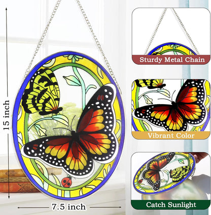 Monarch Butterfly Stained Glass Window Hanging, Butterfly Decorations Gift for Women, Stained Glass