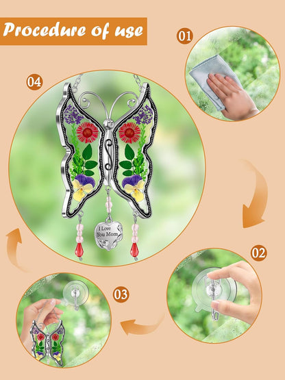 KY&BOSAM Butterfly Suncatcher Mom Gifts Stained Glass Suncathers for Windows Hangings Wind Chime