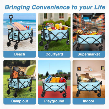 Yesker Foldable Wagon - 220lbs Collapsible Garden Carts with All Terrain Wheels for Outdoor Camping