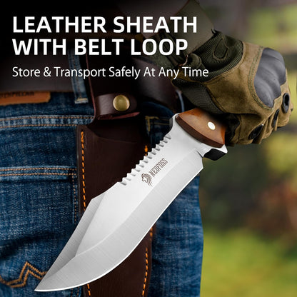 NedFoss 13.5" Machete Knife with Leather Sheath, Strong 8Cr14Mov Steel 0.22" Thick Blade Full Tang