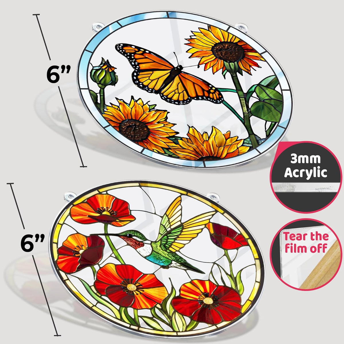 2 Hummingbird Butterfly Acrylic Suncatcher, Art Decor for Home, Suncatcher for Window Hanging