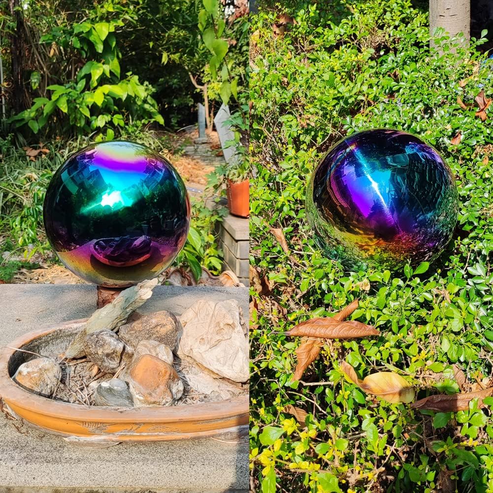 30cm/12 inch Garden Sphere Mirror Gazing Ball,Rainbow Stainless Steel Polished Reflective Smooth