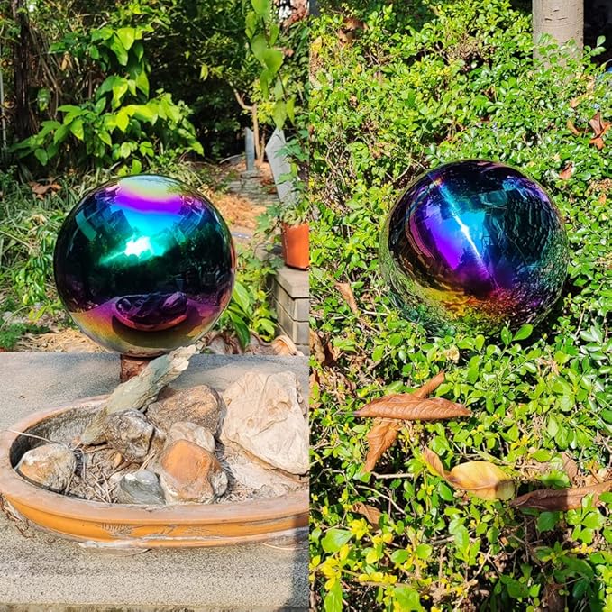 35cm/14 inch Garden Sphere Mirror Gazing Ball,Rainbow Stainless Steel Polished Reflective Smooth