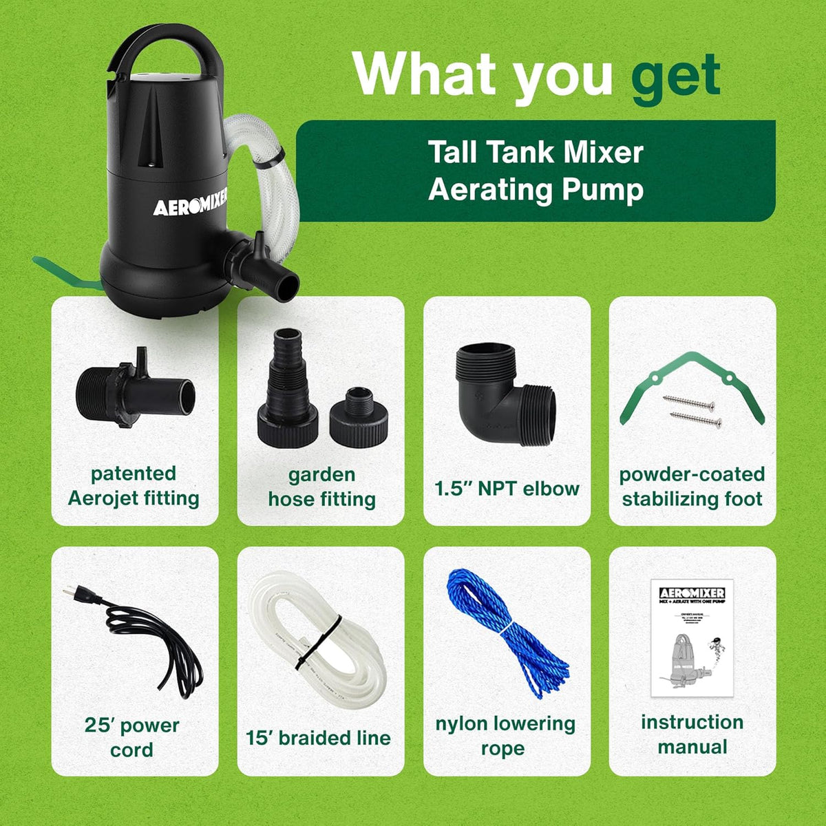Aeromixer Tall 3/4 HP Submersible Mixing + Aerating Pump - Submersible Water Pump for Nutrient