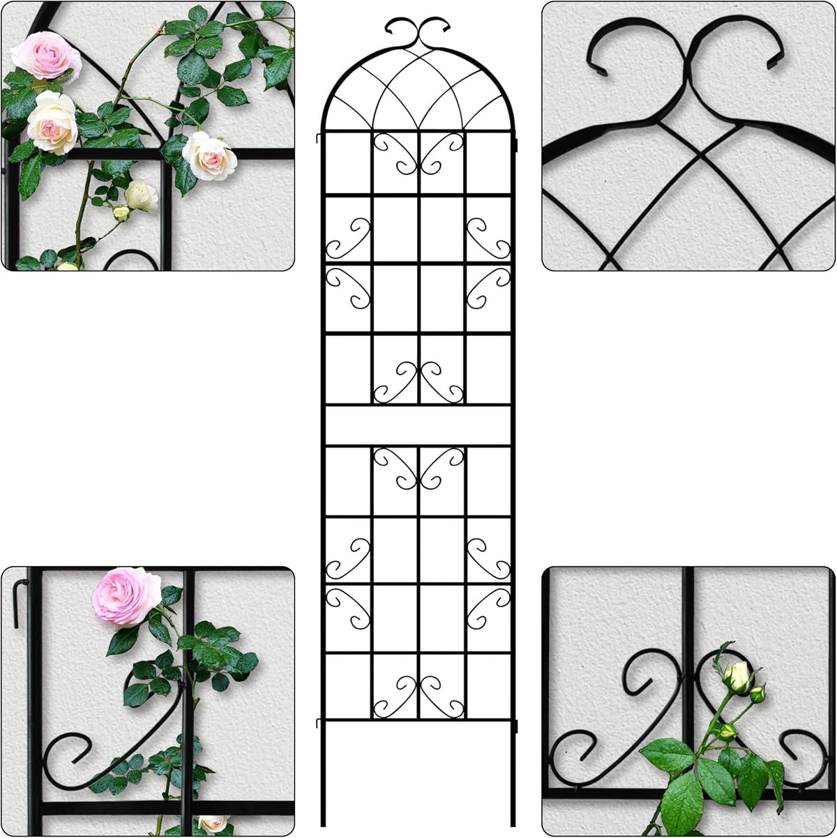 LZRS 2 Pack 87x20in Rustic Iron Arch Decoration Garden Trellis with Black Metal Coating – Perfect