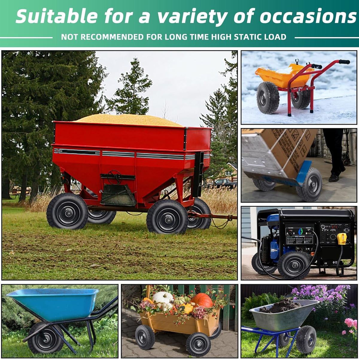 12'' Flat Free Tires Rubber Replacement Solid Tire and Wheel Assemblies for Hand Trucks Garden Cart