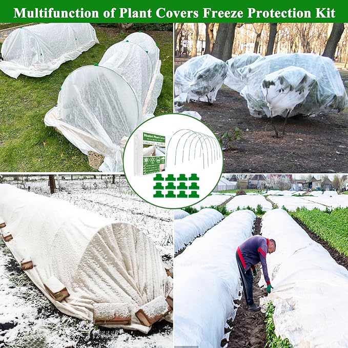 10X50FT Plant Covers Frost Protection Kit, Garden Hoops Kit for Winter Oudoot Plants, Floating Row