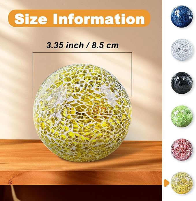 Gold 3.35 Inch Glass Balls Decorative for Bowls Crack Mosaic Orbs Solid Spheres Ball Round Globe