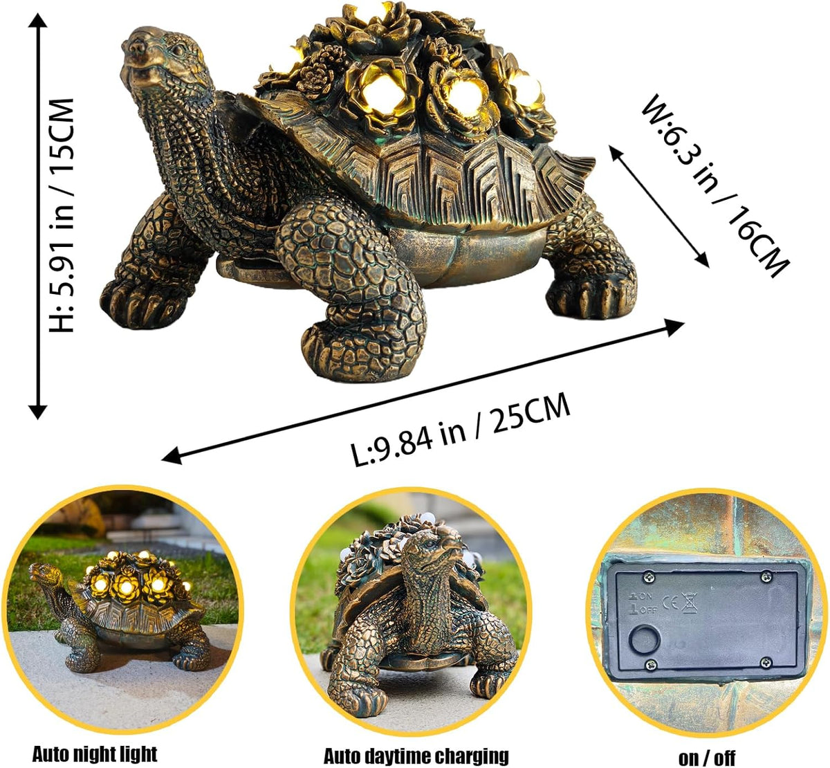 Outdoor Solar Turtle Decor - Resin Succulent Planter with Waterproof LED Shell, Unique Garden Gift