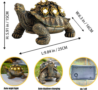 Outdoor Solar Turtle Decor - Resin Succulent Planter with Waterproof LED Shell, Unique Garden Gift