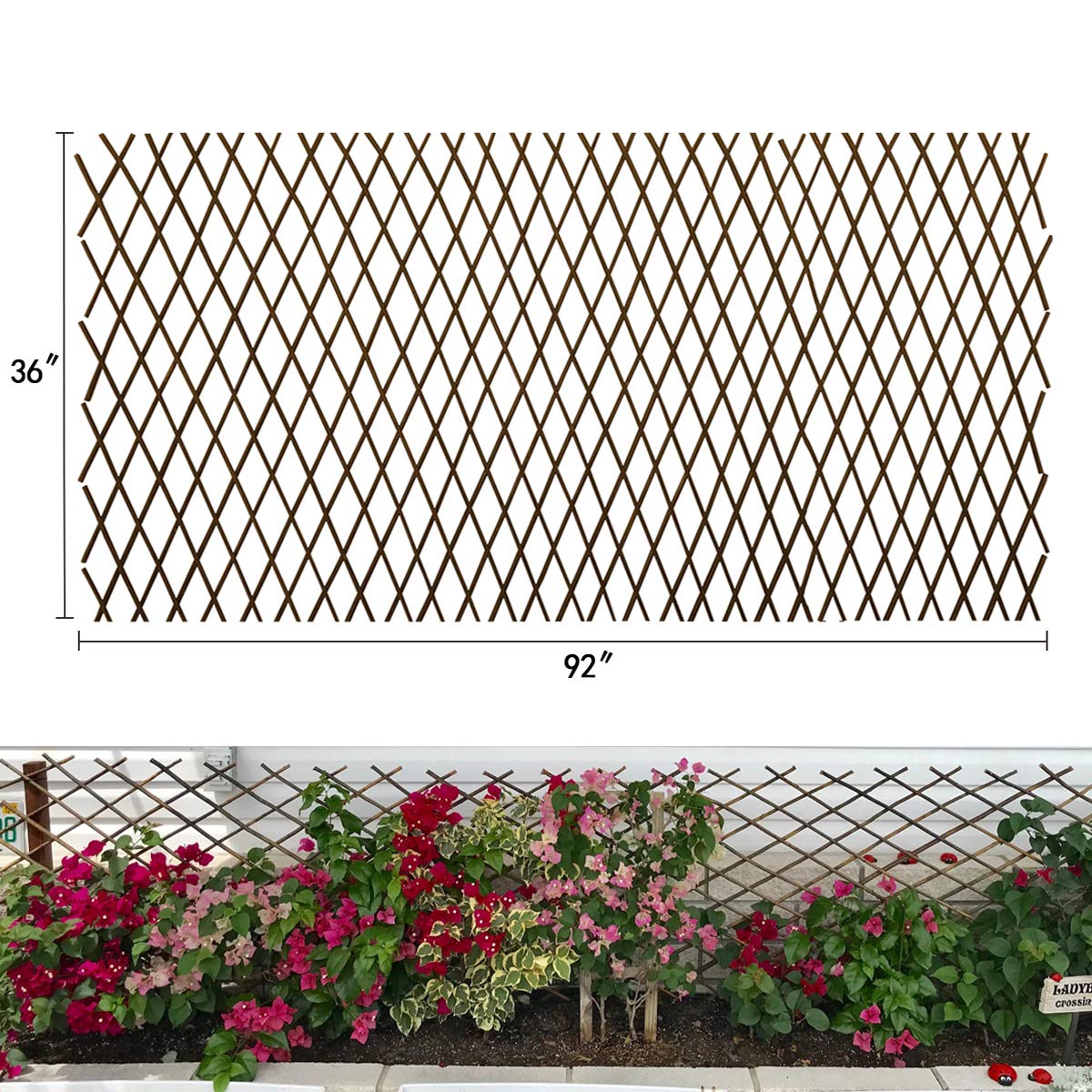 Expandable Garden Trellis Plant Support Willow Lattice Fence Panel for Climbing Plants Vine Ivy