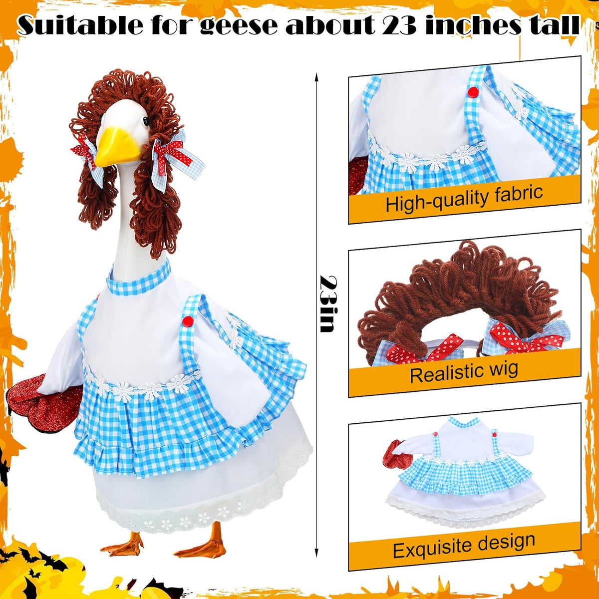 Abbylike Halloween Porch Goose Outfits Blue and White Gingham Wizard Dress Costume Porch Yard Goose