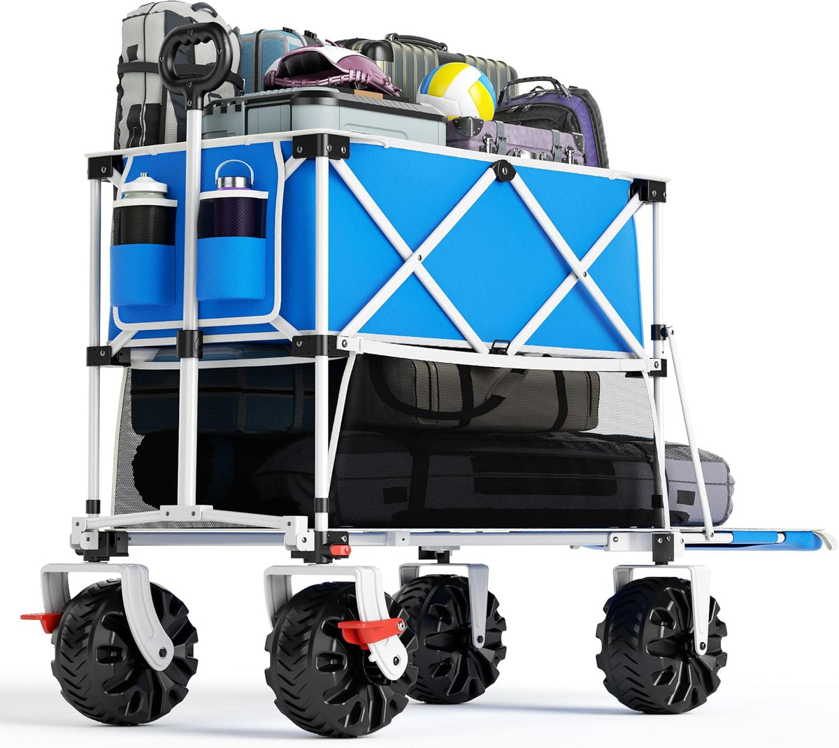 Old Bahama Bay 400L Collapsible Double Decker Beach Wagon with Brakes, Folding Beach Cart with 54"