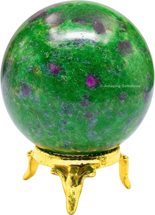 Amazing Gemstone Ruby Zoisite Crystal Ball with Stand - 2 Inches Crystal Sphere Meditation Balls