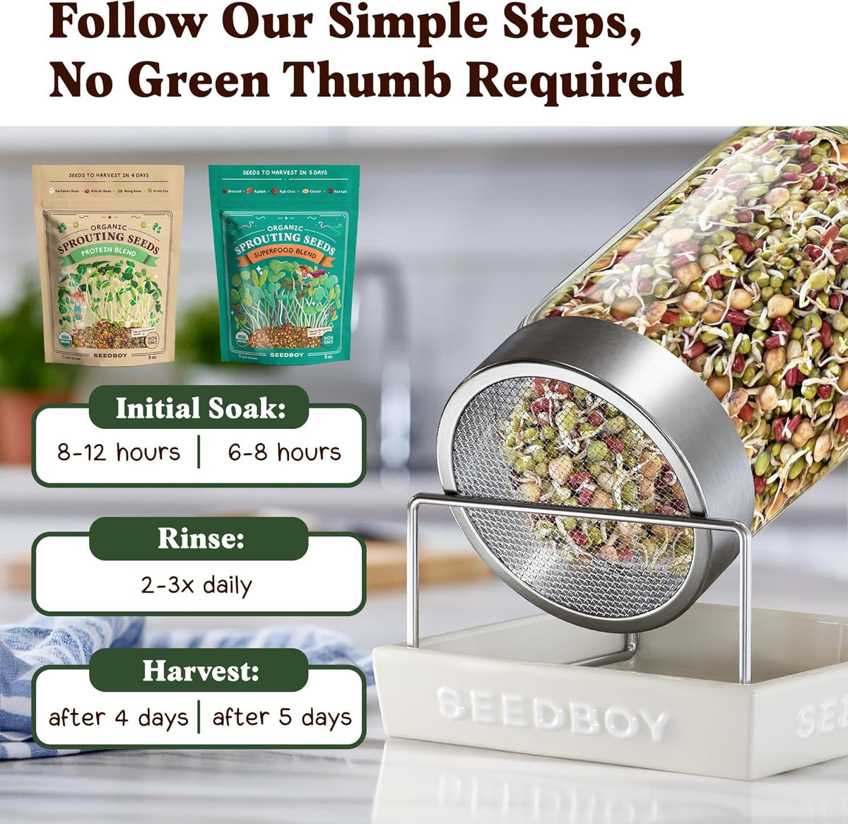 Seedboy Organic Non-GMO Sprouting Seeds, Superfood & Protein Blend – 2 Pack Bundle – USA Grown