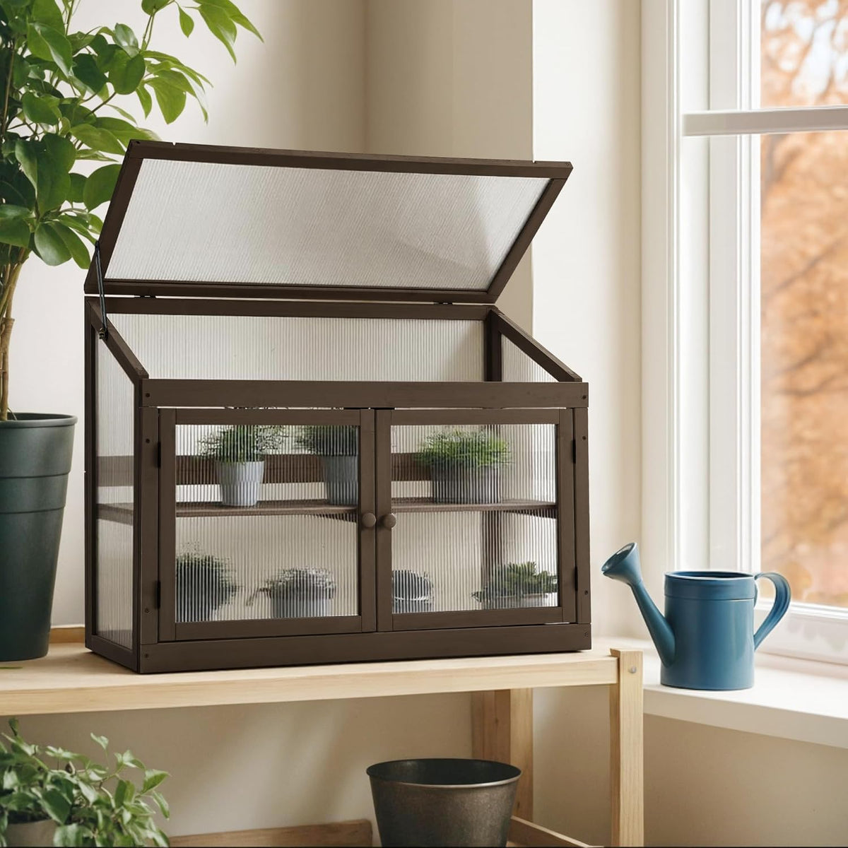 MCombo 2-Tier Wooden Cold Frame Garden Greenhouse Raised Flower Planter Shelf Bed Protection