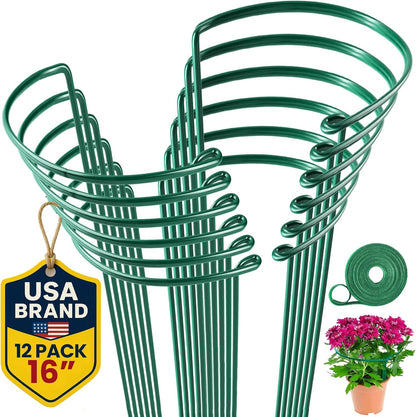 K-Brands 12 Pack Plant Support Stakes – Heavy-Duty Half Round Peony Support Ring and Cage for