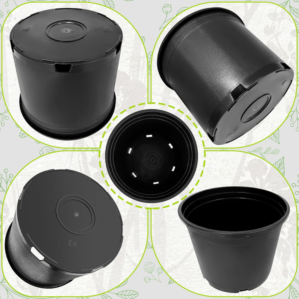 3 Gallon Nursery Pots Plastic Container Injection Molded Pot for Plants Flexible with Drainage