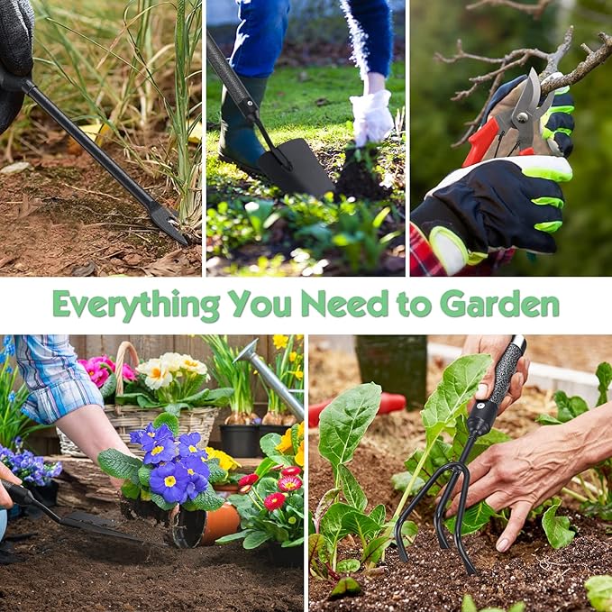 Garden Tools Set 5 Piece with Extended Handle, Heavy Duty Garden Tools Set, Ideal Gardening Tool