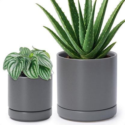 D'vine Dev 4.7 Inch & 6.5 Inch Ceramic Planter Pots for Plants with Drainage Hole and Saucer, Small