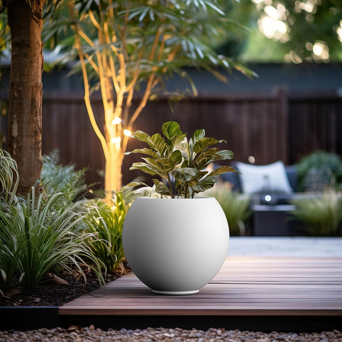 Kante Round Concrete Flower Pot, 19.3 Inch Dia (14" Opening) Sphere Shape Design Planter with